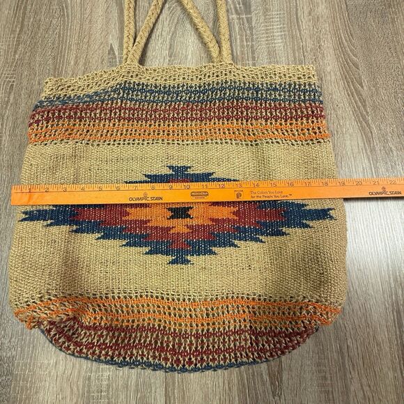 Chloe & Lex Jute Tote Bag Aztec Southwestern Pattern 19 x 19" Snap Closure Boho - Picture 6 of 14